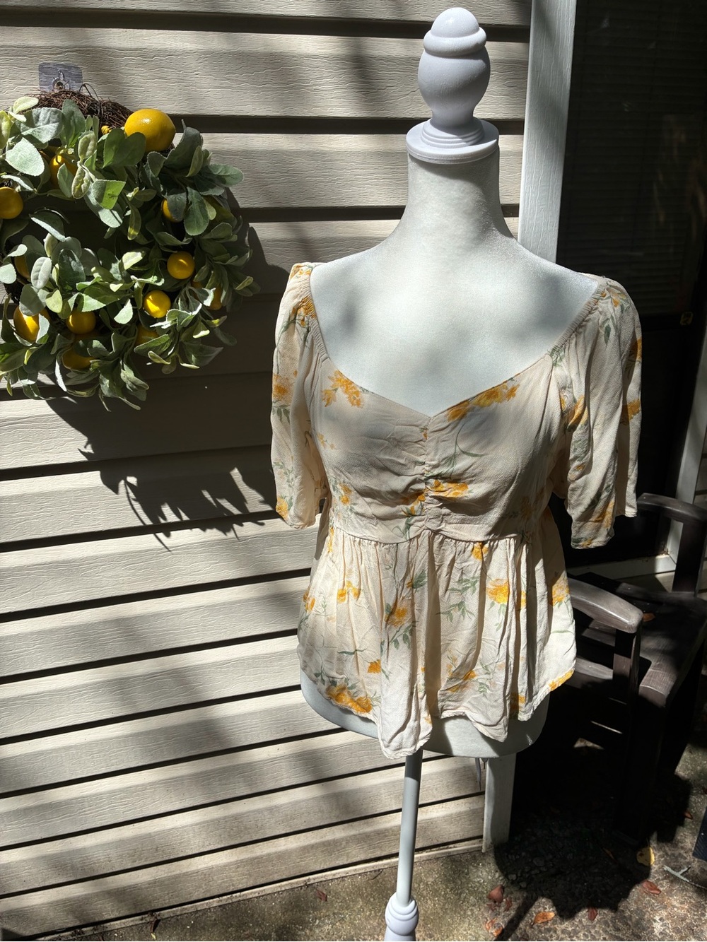 Women’s Cream Floral Peasant Top - Light Yellow Accent